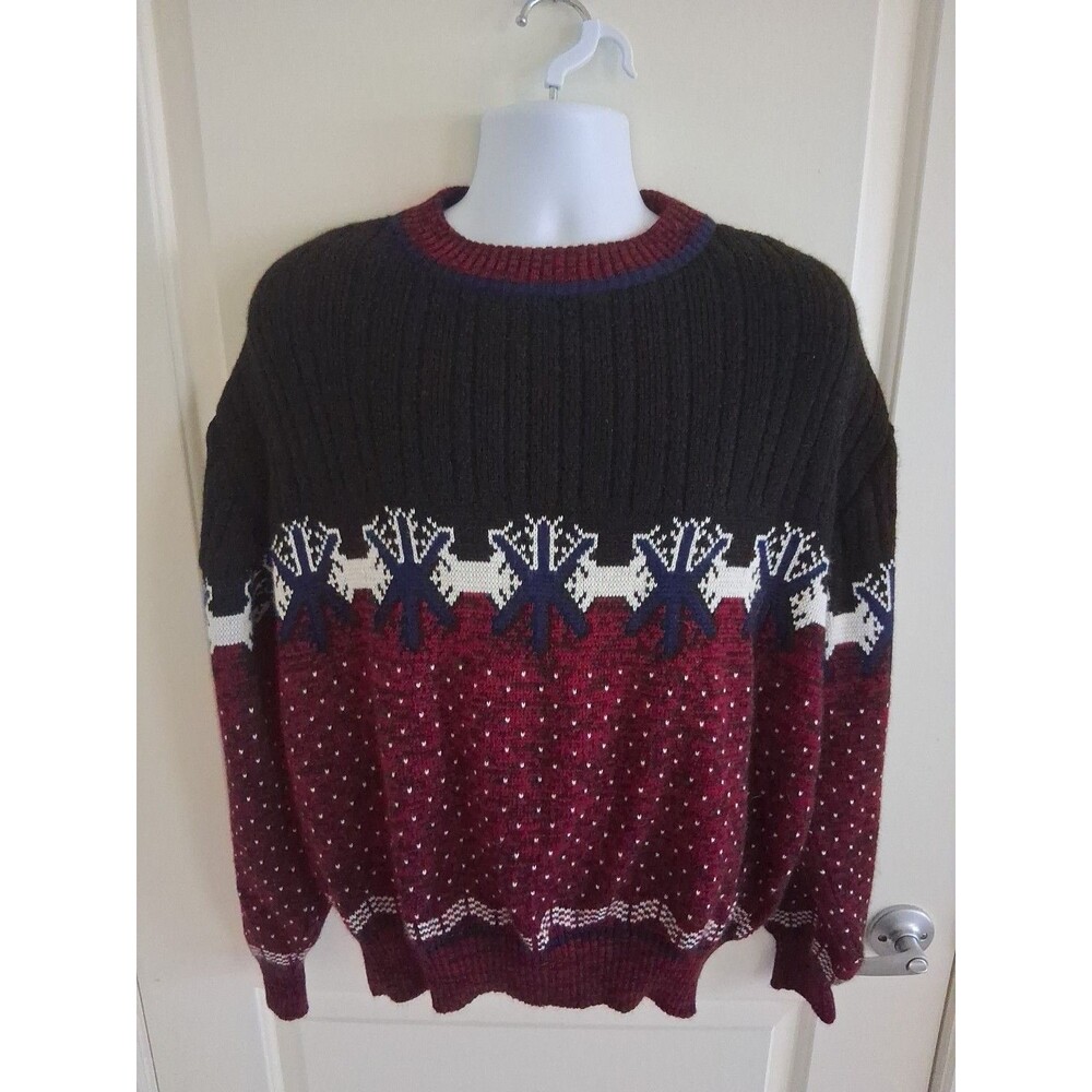 Hardwood & Pine Men’s Christmas Sweater Snowflake Holiday Black Maroon Sz XL